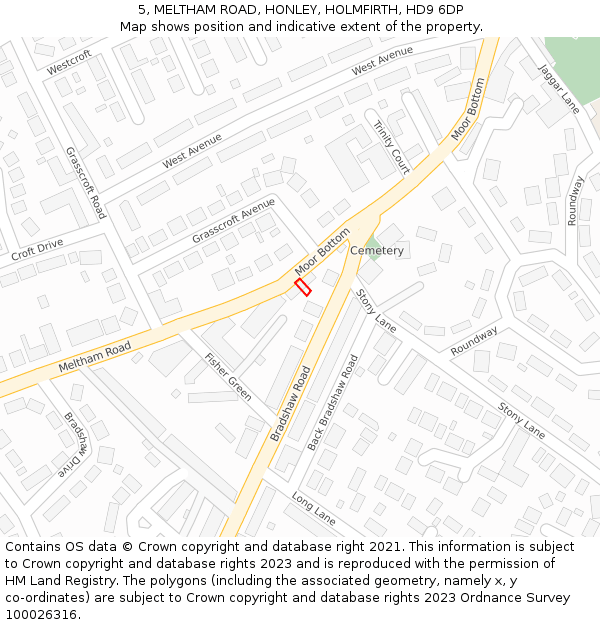 5, MELTHAM ROAD, HONLEY, HOLMFIRTH, HD9 6DP: Location map and indicative extent of plot