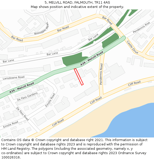 5, MELVILL ROAD, FALMOUTH, TR11 4AS: Location map and indicative extent of plot