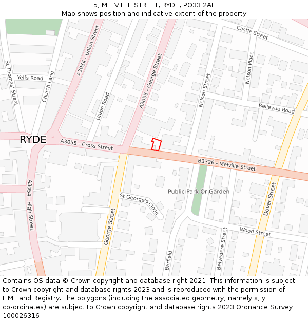 5, MELVILLE STREET, RYDE, PO33 2AE: Location map and indicative extent of plot