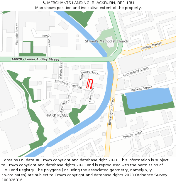 5, MERCHANTS LANDING, BLACKBURN, BB1 1BU: Location map and indicative extent of plot