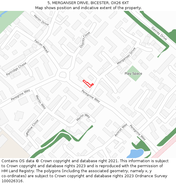 5, MERGANSER DRIVE, BICESTER, OX26 6XT: Location map and indicative extent of plot