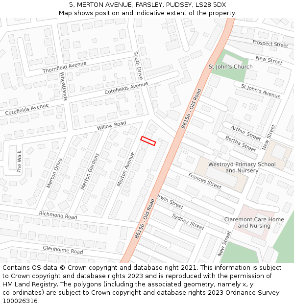 5, MERTON AVENUE, FARSLEY, PUDSEY, LS28 5DX: Location map and indicative extent of plot