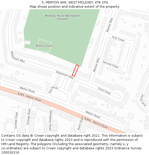 5, MERTON WAY, WEST MOLESEY, KT8 1PG: Location map and indicative extent of plot