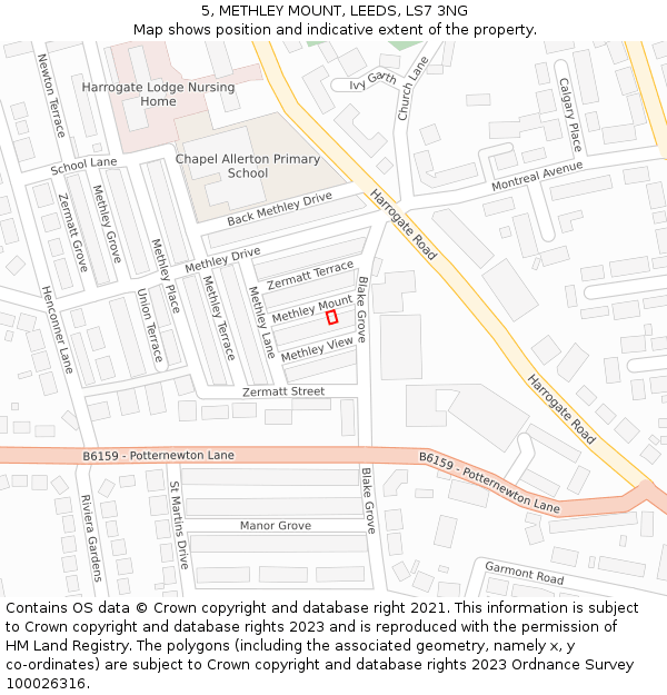 5, METHLEY MOUNT, LEEDS, LS7 3NG: Location map and indicative extent of plot