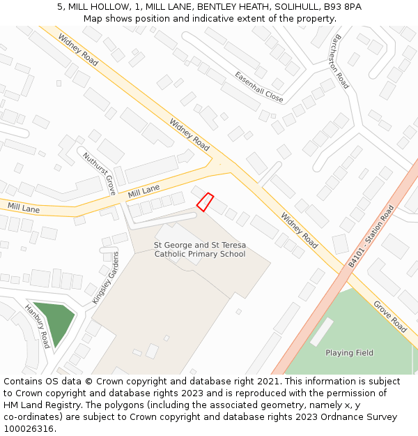 5, MILL HOLLOW, 1, MILL LANE, BENTLEY HEATH, SOLIHULL, B93 8PA: Location map and indicative extent of plot