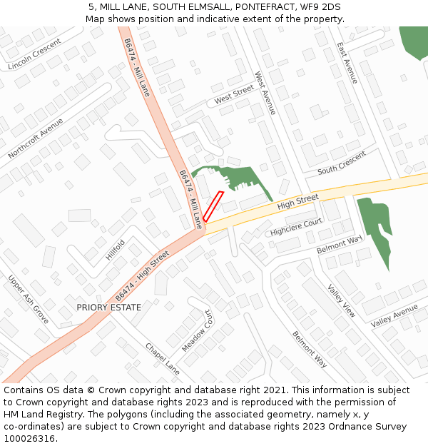 5, MILL LANE, SOUTH ELMSALL, PONTEFRACT, WF9 2DS: Location map and indicative extent of plot