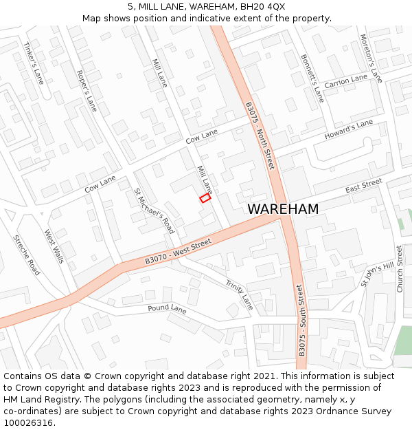 5, MILL LANE, WAREHAM, BH20 4QX: Location map and indicative extent of plot