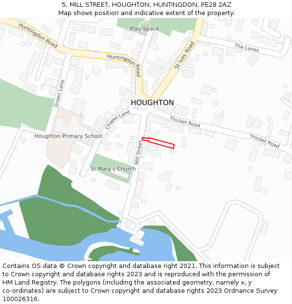 5, MILL STREET, HOUGHTON, HUNTINGDON, PE28 2AZ: Location map and indicative extent of plot