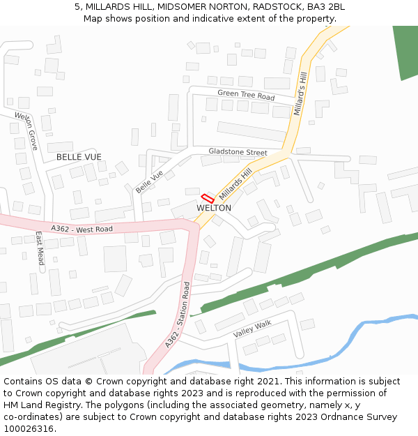 5, MILLARDS HILL, MIDSOMER NORTON, RADSTOCK, BA3 2BL: Location map and indicative extent of plot
