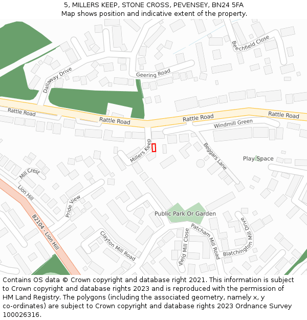 5, MILLERS KEEP, STONE CROSS, PEVENSEY, BN24 5FA: Location map and indicative extent of plot