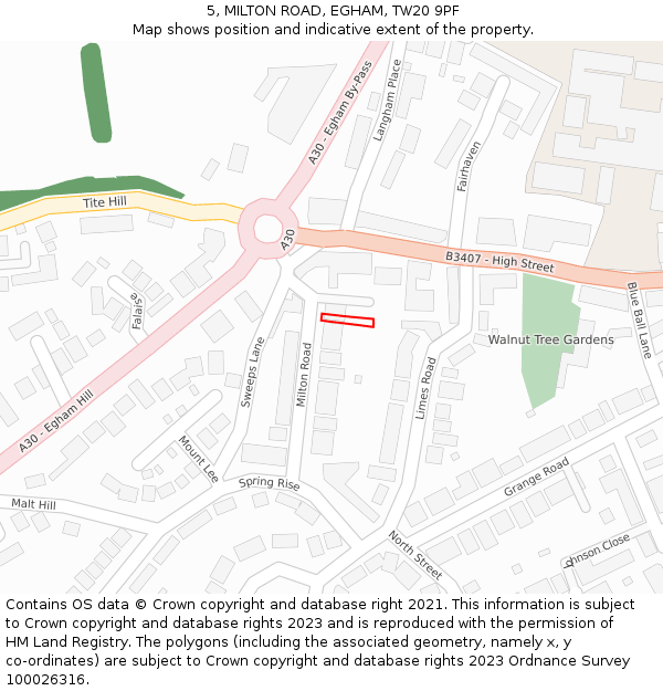 5, MILTON ROAD, EGHAM, TW20 9PF: Location map and indicative extent of plot