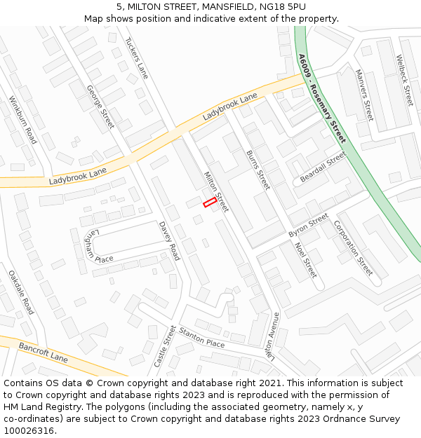 5, MILTON STREET, MANSFIELD, NG18 5PU: Location map and indicative extent of plot