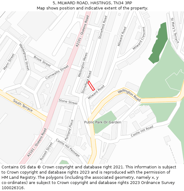 5, MILWARD ROAD, HASTINGS, TN34 3RP: Location map and indicative extent of plot