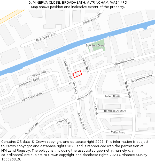 5, MINERVA CLOSE, BROADHEATH, ALTRINCHAM, WA14 4FD: Location map and indicative extent of plot