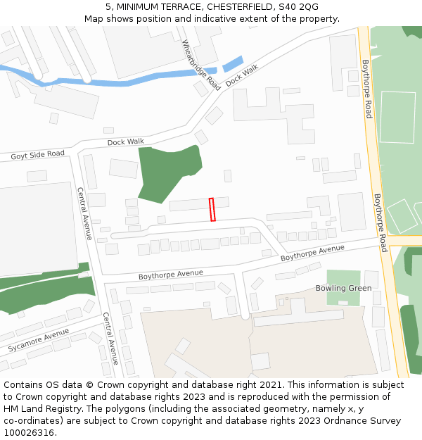 5, MINIMUM TERRACE, CHESTERFIELD, S40 2QG: Location map and indicative extent of plot