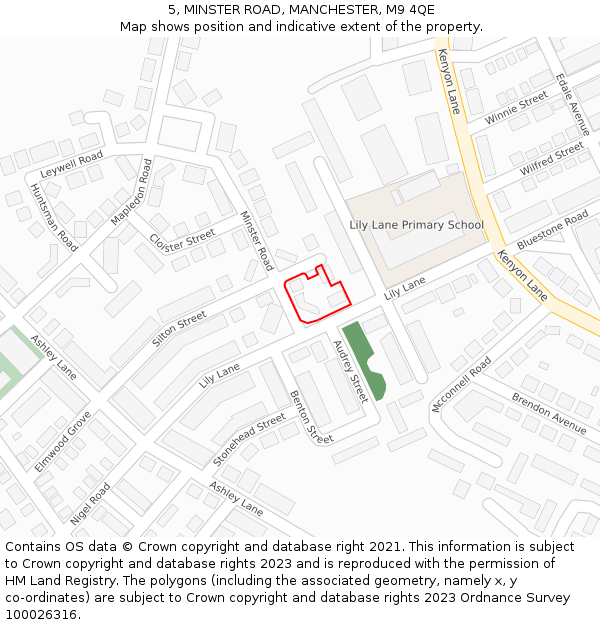 5, MINSTER ROAD, MANCHESTER, M9 4QE: Location map and indicative extent of plot