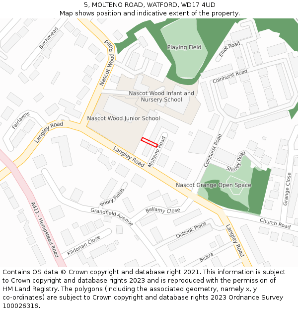 5, MOLTENO ROAD, WATFORD, WD17 4UD: Location map and indicative extent of plot