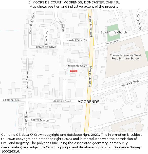 5, MOORSIDE COURT, MOORENDS, DONCASTER, DN8 4SL: Location map and indicative extent of plot