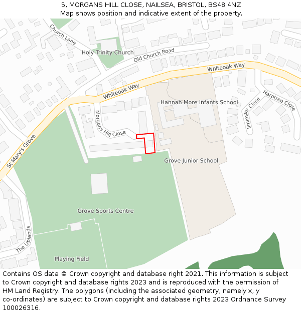 5, MORGANS HILL CLOSE, NAILSEA, BRISTOL, BS48 4NZ: Location map and indicative extent of plot