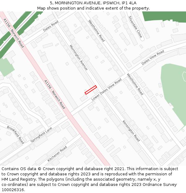 5, MORNINGTON AVENUE, IPSWICH, IP1 4LA: Location map and indicative extent of plot