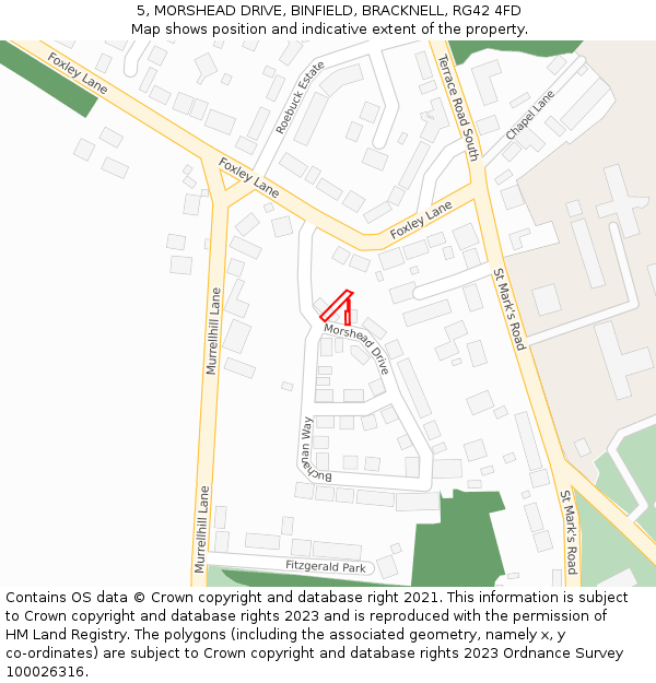 5, MORSHEAD DRIVE, BINFIELD, BRACKNELL, RG42 4FD: Location map and indicative extent of plot