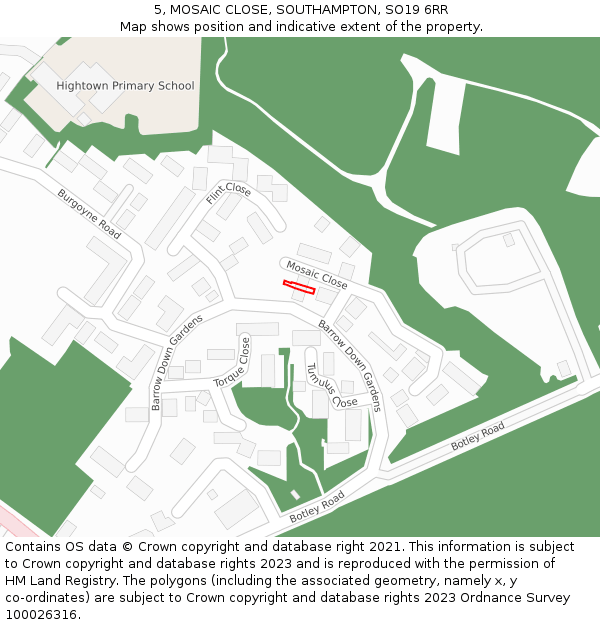 5, MOSAIC CLOSE, SOUTHAMPTON, SO19 6RR: Location map and indicative extent of plot