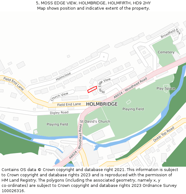 5, MOSS EDGE VIEW, HOLMBRIDGE, HOLMFIRTH, HD9 2HY: Location map and indicative extent of plot