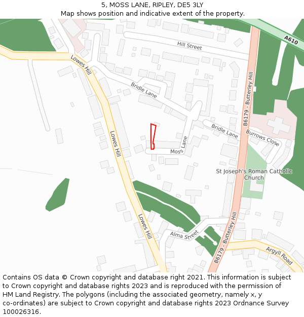 5, MOSS LANE, RIPLEY, DE5 3LY: Location map and indicative extent of plot