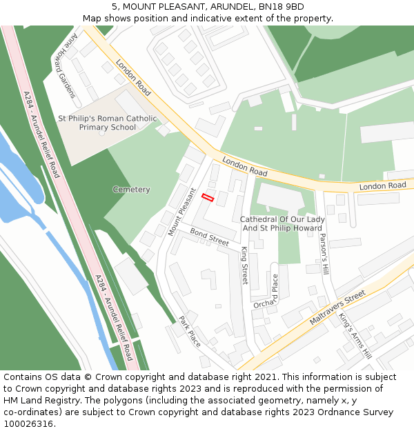 5, MOUNT PLEASANT, ARUNDEL, BN18 9BD: Location map and indicative extent of plot