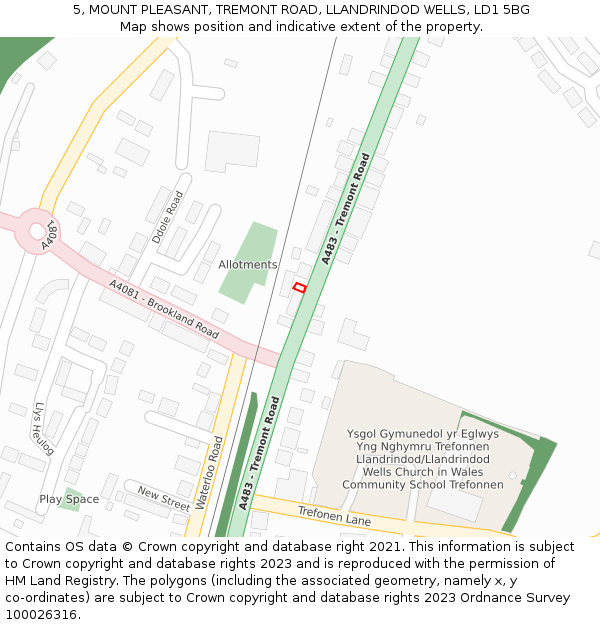 5, MOUNT PLEASANT, TREMONT ROAD, LLANDRINDOD WELLS, LD1 5BG: Location map and indicative extent of plot