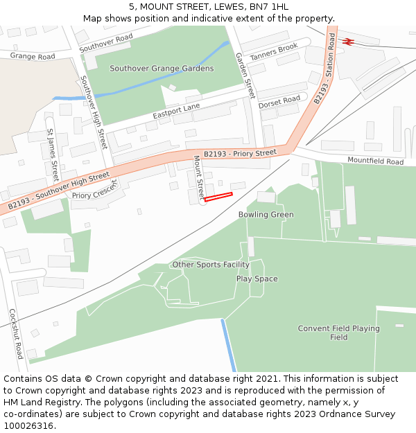 5, MOUNT STREET, LEWES, BN7 1HL: Location map and indicative extent of plot