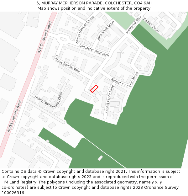 5, MURRAY MCPHERSON PARADE, COLCHESTER, CO4 9AH: Location map and indicative extent of plot