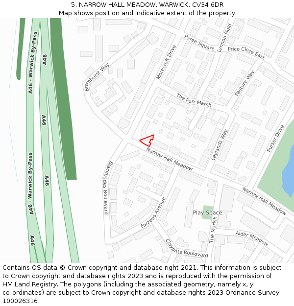 5, NARROW HALL MEADOW, WARWICK, CV34 6DR: Location map and indicative extent of plot