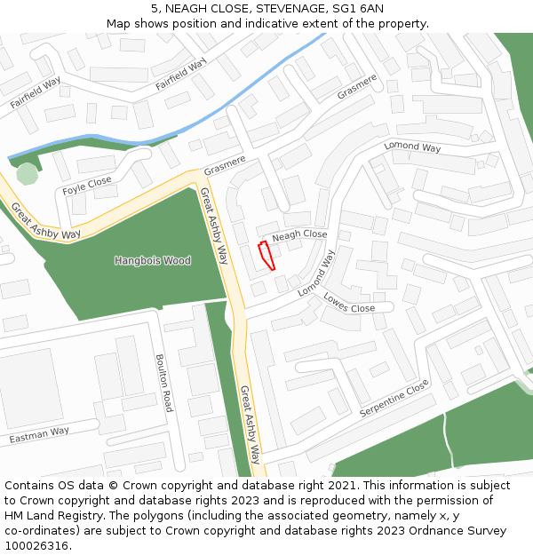5, NEAGH CLOSE, STEVENAGE, SG1 6AN: Location map and indicative extent of plot