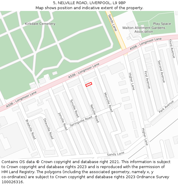 5, NELVILLE ROAD, LIVERPOOL, L9 9BP: Location map and indicative extent of plot