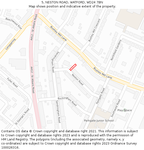5, NESTON ROAD, WATFORD, WD24 7BN: Location map and indicative extent of plot