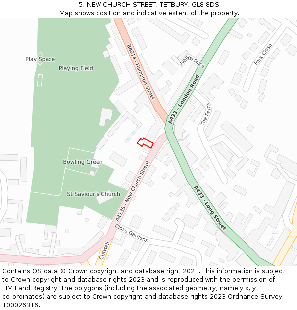 5, NEW CHURCH STREET, TETBURY, GL8 8DS: Location map and indicative extent of plot