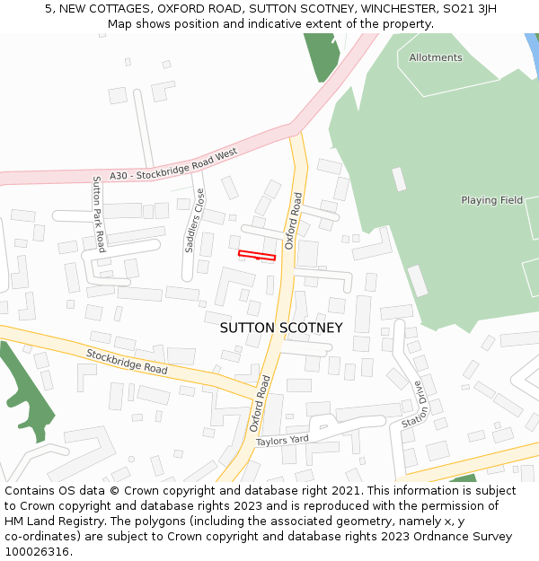 5, NEW COTTAGES, OXFORD ROAD, SUTTON SCOTNEY, WINCHESTER, SO21 3JH: Location map and indicative extent of plot