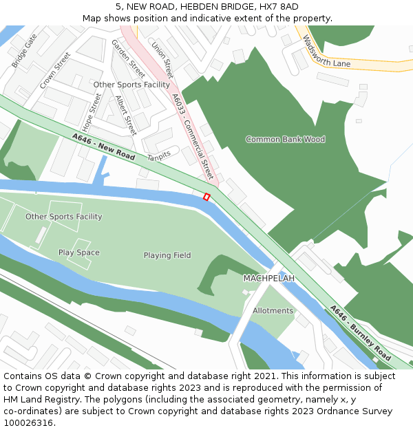 5, NEW ROAD, HEBDEN BRIDGE, HX7 8AD: Location map and indicative extent of plot