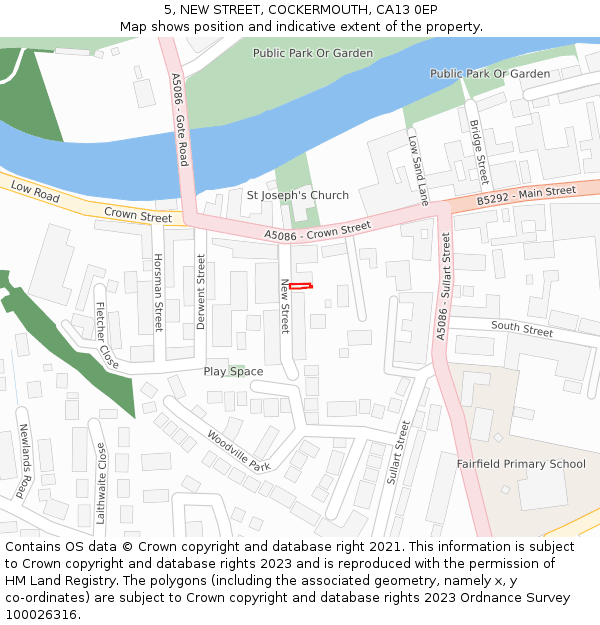 5, NEW STREET, COCKERMOUTH, CA13 0EP: Location map and indicative extent of plot