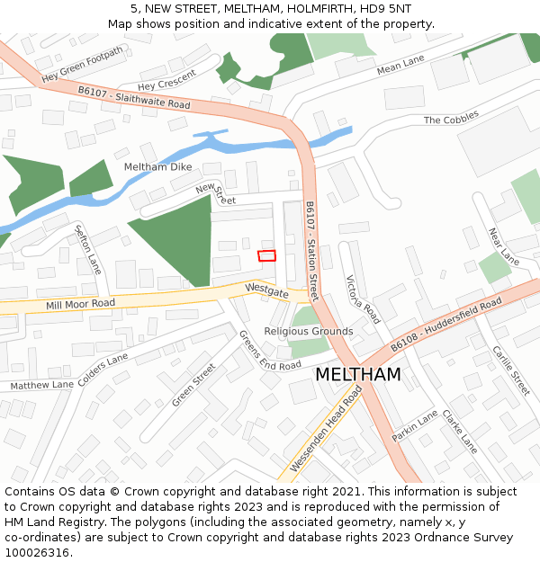 5, NEW STREET, MELTHAM, HOLMFIRTH, HD9 5NT: Location map and indicative extent of plot