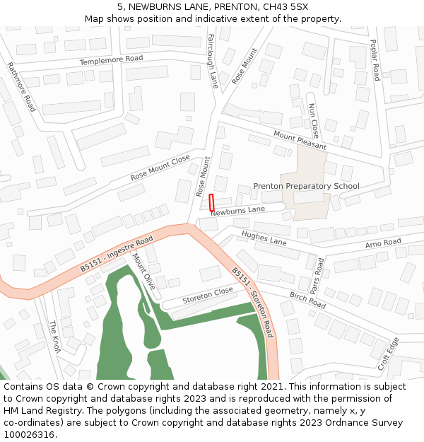 5, NEWBURNS LANE, PRENTON, CH43 5SX: Location map and indicative extent of plot