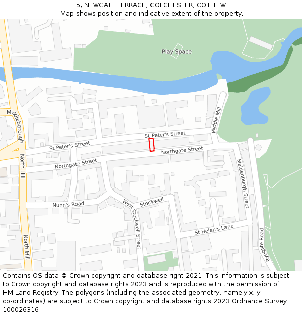 5, NEWGATE TERRACE, COLCHESTER, CO1 1EW: Location map and indicative extent of plot