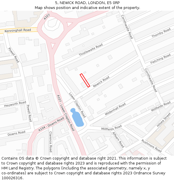 5, NEWICK ROAD, LONDON, E5 0RP: Location map and indicative extent of plot