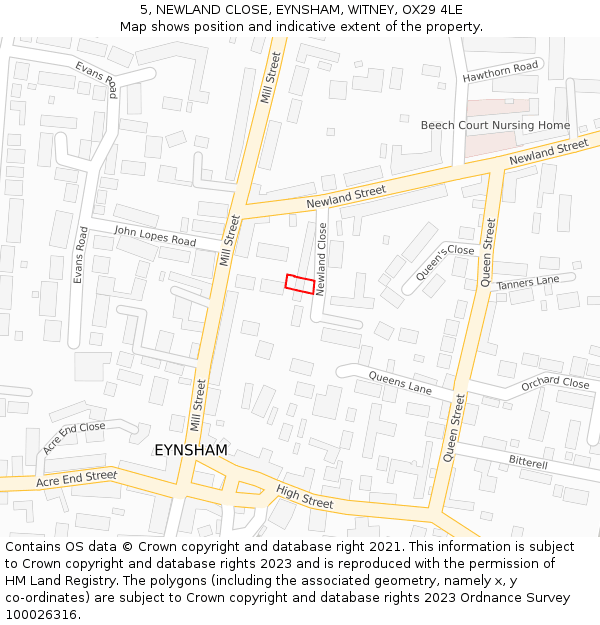 5, NEWLAND CLOSE, EYNSHAM, WITNEY, OX29 4LE: Location map and indicative extent of plot