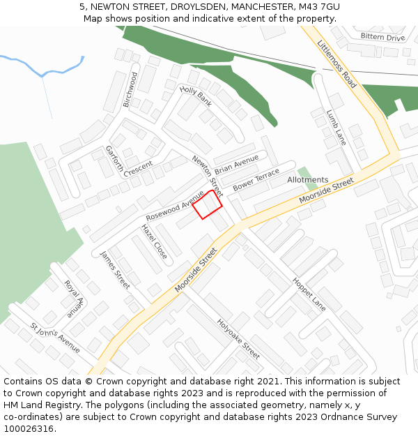 5, NEWTON STREET, DROYLSDEN, MANCHESTER, M43 7GU: Location map and indicative extent of plot