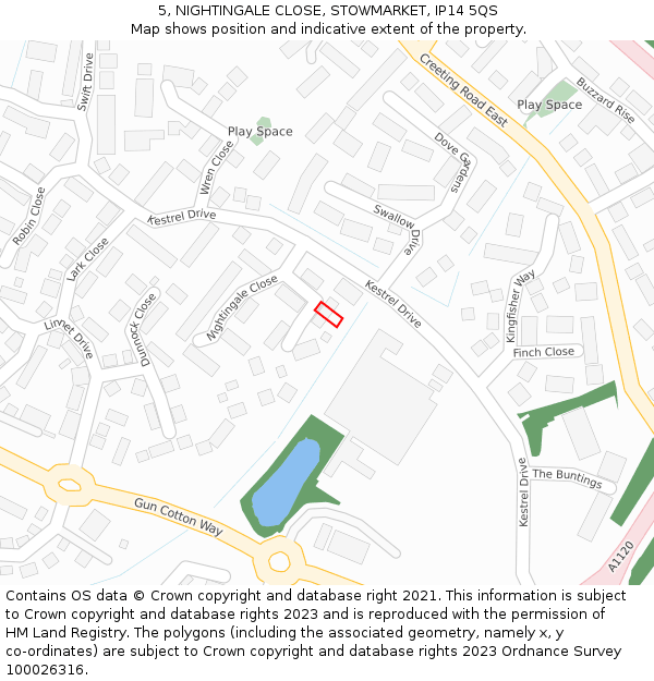 5, NIGHTINGALE CLOSE, STOWMARKET, IP14 5QS: Location map and indicative extent of plot
