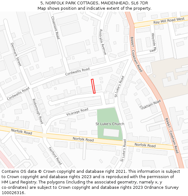 5, NORFOLK PARK COTTAGES, MAIDENHEAD, SL6 7DR: Location map and indicative extent of plot