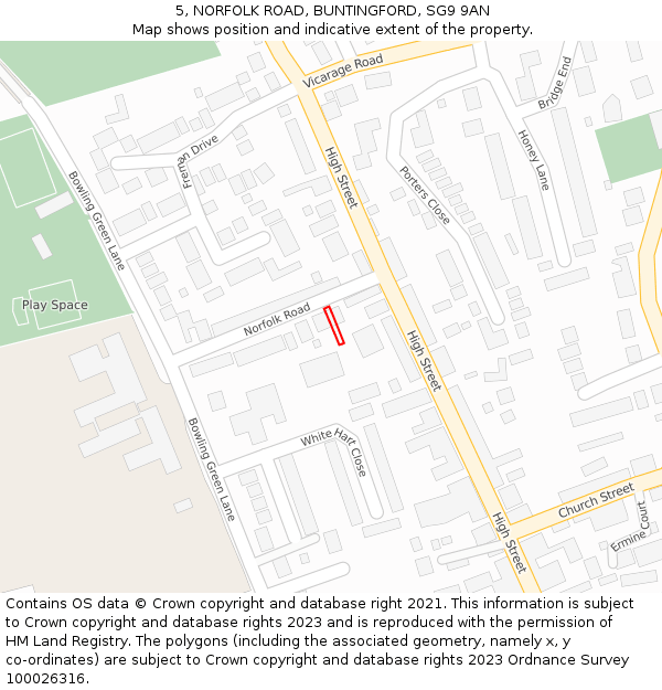 5, NORFOLK ROAD, BUNTINGFORD, SG9 9AN: Location map and indicative extent of plot