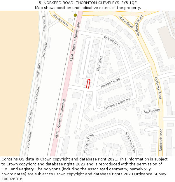 5, NORKEED ROAD, THORNTON-CLEVELEYS, FY5 1QE: Location map and indicative extent of plot